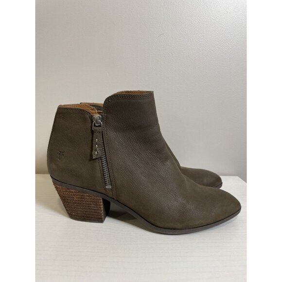 Frye 3470014 Women's 9.5 Brown Leather Zip Up Booties Ankle Boots Heeled - Picture 2 of 11